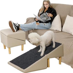 Dog Ramp for Bed and Couch, 2-in-1 Pet Ramp Ottoman, 16" High