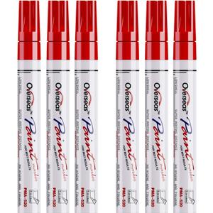 Overseas Red Paint Markers Pens - Single color 6 Pack Permanent Oil Based Paint Pen, Medium Tip, Quick Dry and Waterproof Marker for Rock, Wood, Fabric, Plastic, Canvas, Glass, Mugs, Canvas, Glass