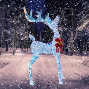 5ft Lighted Prismatic Iridescent Reindeer Christmas Decor, Handmade Rainbow Glitter Deer with 210 LEDs, Plug and Play, Ground Stakes, Safe Material Metal Frame for Christmas Party Home Yard Decor