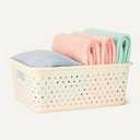 Amazon Basics Decorative BPA-Free Plastic Storage Baskets, 13.66 x 11.34 x 5.39 inches, Ivory, 4-Pack