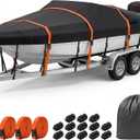 Kohree Boat Cover 16-18.5ft, Heavy Duty 1200D Marine-Grade Waterproof, Extra 4 Extended Straps, Trailerable & Wind-Resistant, Fits V-Hull, Fish & Ski, Pro-Style, Runabout, Bass Boats, up to 94" Wide
