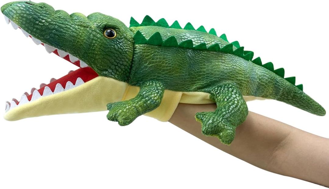 okegztoa Hand Puppet Crocodile Puppet,Puppet with Movable Mouth, Role Play Story Animal Puppets,Soft Stuffed Crocodile Hand Puppets for Kids (Green Alligator)