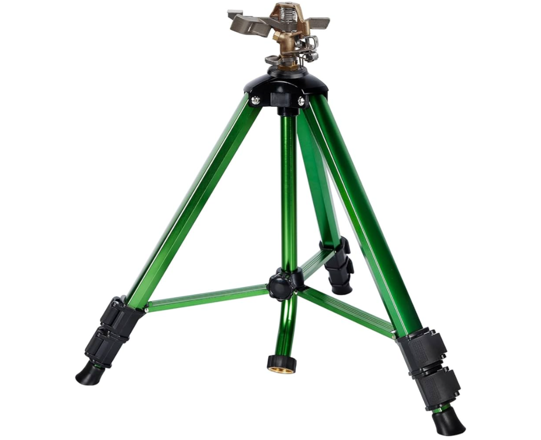 Biswing Impact Sprinkler Head on Tripod Base, Heavy Duty Lawn Sprinklers, 360 Degree Large Area Irrigation, Metal Sprinkler Nozzle & Solid Alloy Metal Extension Legs Flip Locks, 1 Pack