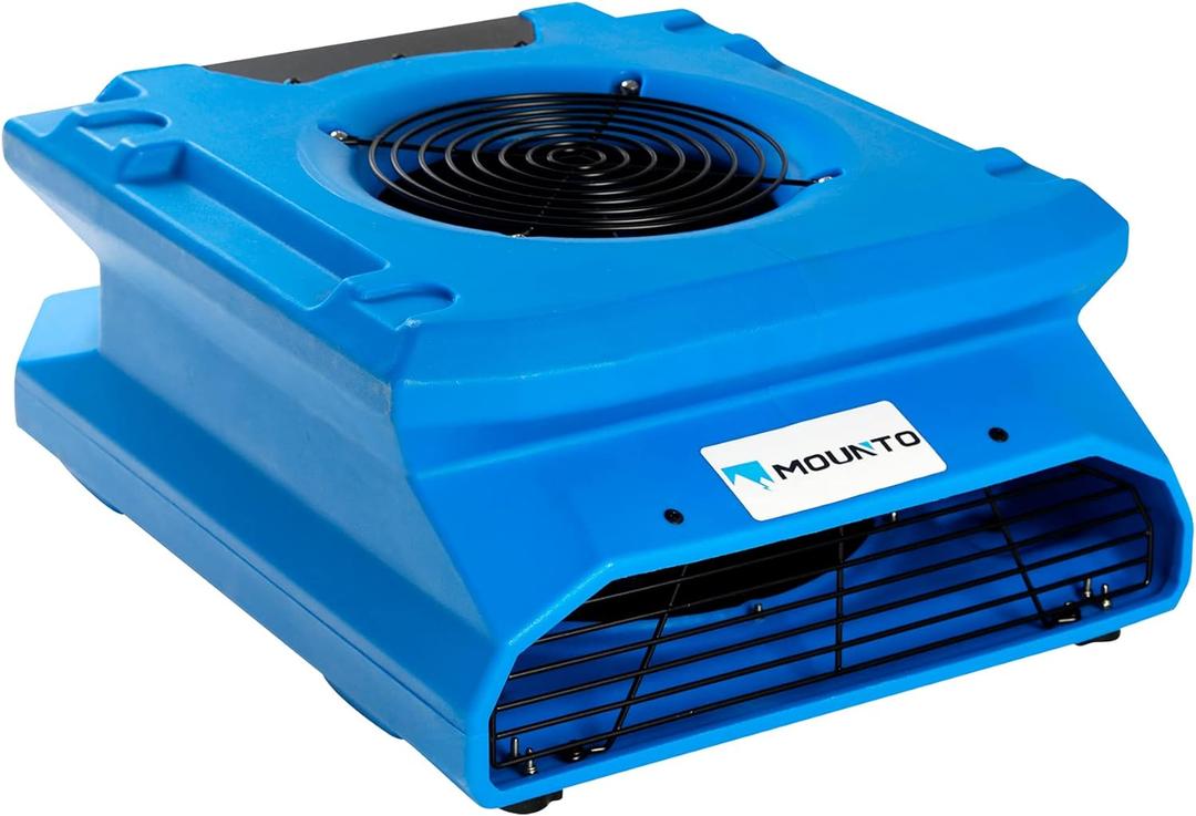 MOUNTO 1/4hp 1200cfm Low Profile Air Mover Carpet Dryer, 2 Speed Floor Fan w/Dual GFCI Outlet, Stackable, Lightweight Air Mover Blower- Ideal for Water Damage Restoration, Construction, Cleaning