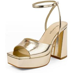 Modatope Platform Heels for Women Platform Sandals Womens Chunky Heel Open Toe Pumps Ankle Strap Womens Wedding Party Pumps Shoes, Gold, 7.5