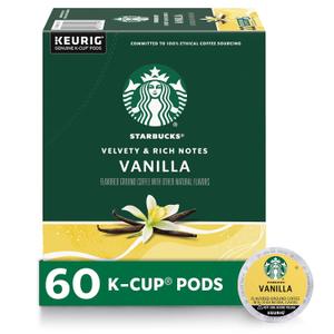 Starbucks K-Cup Coffee Pods, Flavored Hot or Iced Coffee, Vanilla, 60 Keurig Pods, BBD 29APR2027