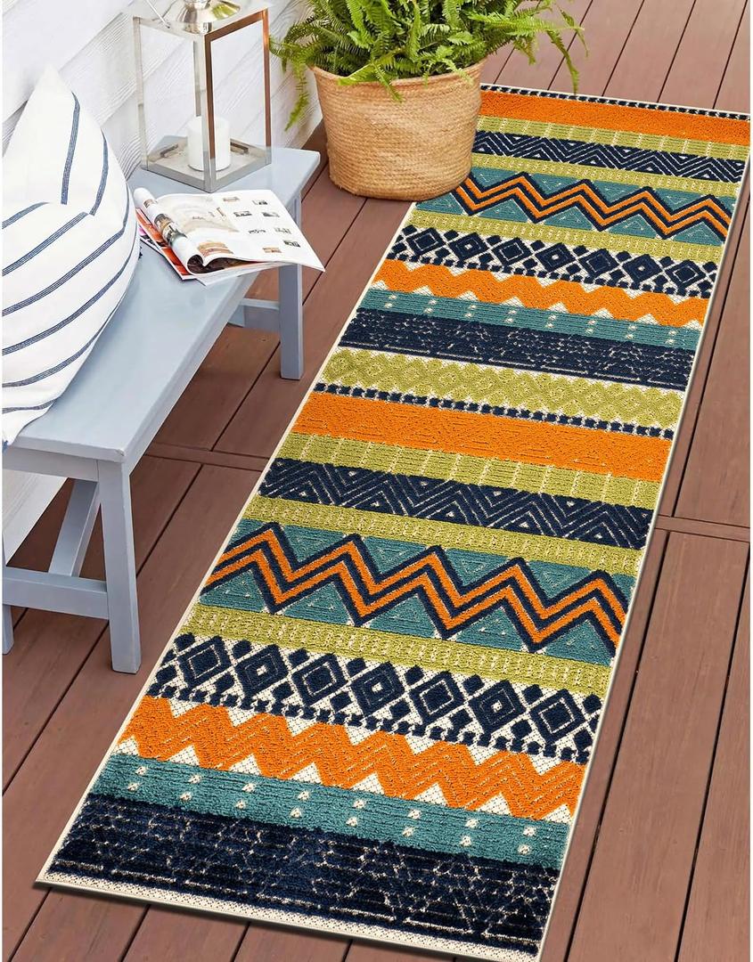 Rugshop Marbella Contemporary Boho Non-Shedding Patio Deck Backyard Indoor/Outdoor Runner Rug 2' x 7' Multi