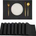 Placemats Set of 8Non-Slip PVC Weave Table Mats Easy to CleanHeat Resistant Place Mats for Kitchen Dining Table Decoration Indoor OutdoorBlack