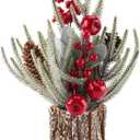 13.8" Small Christmas Tree Tabletop Christmas Centerpieces with Xmas Ornaments Pinecone Berry for Table Desk Christmas Decorations Winter Holiday Decor Indoor