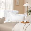JoraLion White Scalloped Cotton Pillow Covers 20x20 inch, Farmhouse Ruffle Solid Pure Cotton Decor for Sofa Bed Couch, Set of 2, Covers ONLY