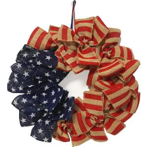 Patriotic Front Door Wreath, 24" 250 Anniversary USA Wreath 4th of July Independence Day Decorative Wreath for Front Door America Patriotic Flag Burlap Farmhouse Memorial Day Window Decor