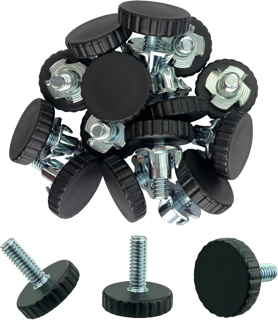1/4" Threaded Table/Chair/Furniture Feet Screw on with Threaded Insert(12 Pack) Adjustable Foot Levelers Screw in Threaded Pads Glides Leveling for Cabinet/Dresser/Desk/Bench/Stool/Wood Legs