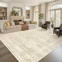 9x12 Ft Extra Large Area Rugs for Living Room, Soft Non-Slip Machine Washable Rug, Vintage Stain Resistant Carpets for Bedroom Nursery Dining Room Home Decor (Beige)