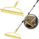 Garden Rakes for Lawns Heavy Duty, 6 FT Bow Rake for Leaves, 17-Tines Metal Rake with Stainless Steel Handle for Yard Leveling, Landscape, Loosening Soil, Yellow