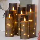3 x Flameless Flickering 2.2" x5" 6" 7" 8" 8" Candles, LED Battery Operated Grey Clear Plastic Timer Pillar Realistic Wick Candles (Long Lasting 600 Hrs, Pack of 5)