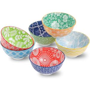 Dessert Bowls Set of 6 - Small Ceramic Bowls for Ice Cream, Snack, Rice - Colorful Cute Style - Microwave and Dishwasher Safe - 4.75 Inch - 10 oz