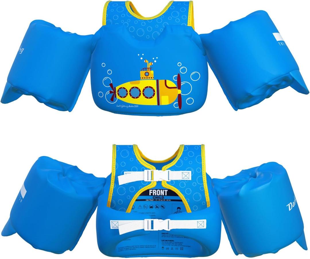 Dark Lightning USCG Coast Guard Approved Toddler Swim Vest for Age 2/3/4/5/6/7 Years Old, Kids Life Jackets with Arm Floaties 30-50 Pounds,Baby Water Wings in Sea/Pool/Puddle (Submarine)