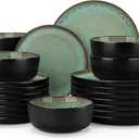 vancasso Plates and Bowls Sets, 22 Pieces Stoneware Dinnerware Sets for 8, Kitchen Dish Set Mircowave and Dishwasher Safe Ceramic Dishware, Turf Green, Series AMBER