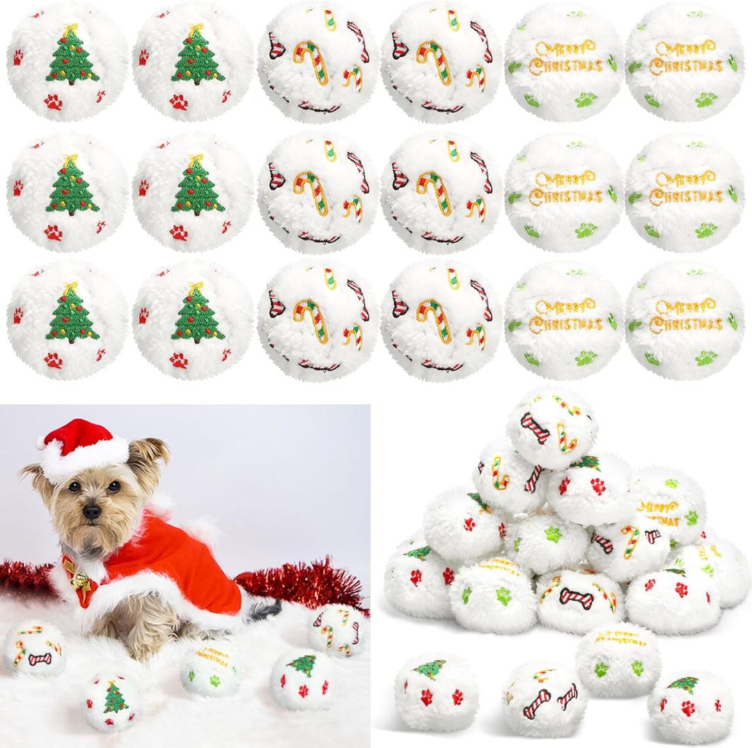 Syhood 60 Pcs Christmas Snowball Dog Toys Squeaky Christmas Snowball Fight Plush Toys for Xmas Indoor Outdoor Santa Elk for Small & Middle Pet Chew Pets Gifts(Dog Paw)