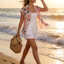 GRACE KARIN Floral Eyelet Spring Summer Tops for Women,2026 V Neck Dressy Casual Shirts,Boho Button Down Short Sleeve Blouses (XL)