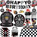 Yingoto 187Pcs Race Car Birthday Party Decorations Tableware Set Serve 25, All-in-1 Cars Birthday Decorations Includes Banner, Plates, Tablecloths, Cake Decorations, Balloons for Race Car Themed Party