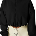 QINSEN Women's Full Zip Fleece Short Jacket Warm Winter Long Sleeve Stand Collar Sherpa Crop Coat, Black, Size  M