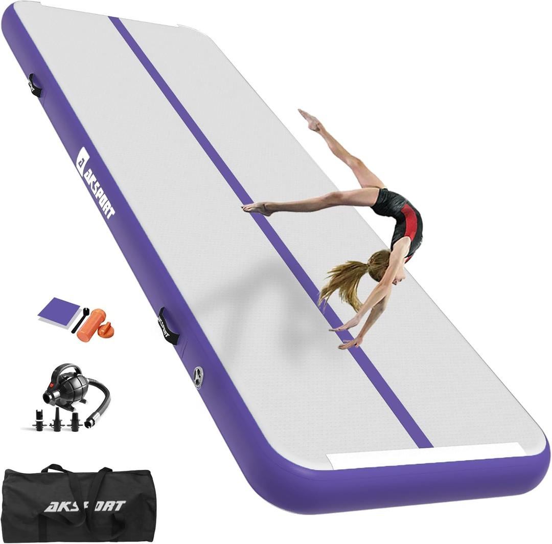 AKSPORT Gymnastics Air Mat Tumble Track Tumbling Mat Inflatable Floor Mats with Air Pump for Home Use/Tumble/Gym/Training/Cheerleading/Parkour/Beach/Park/Water (13ftx3.3ftx4inch, Purple)