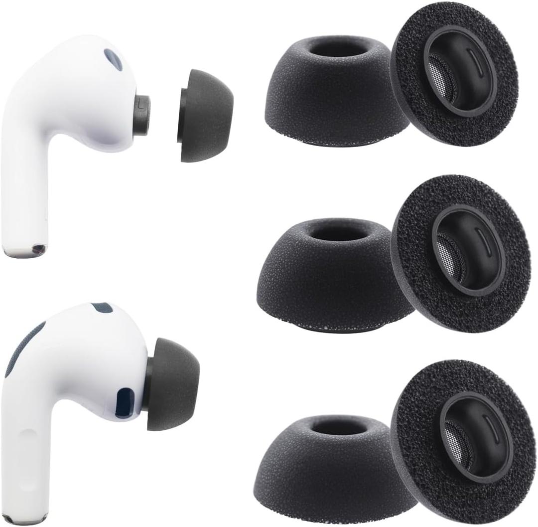 Klowcok Replacement Ear Tips for AirPods Pro 3 (3rd Generation 2025), Memory Foam Earbuds Tips, Fit in The Charging Case, 3 Pairs Black (Assorted-S/M/L)