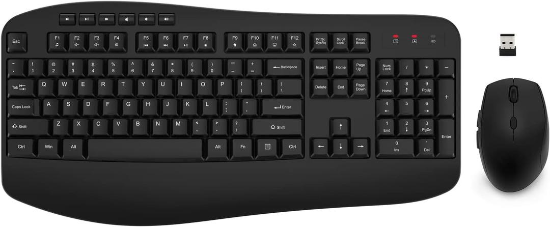 Wireless Keyboard Mouse Combo, EDJO 2.4G Full-Sized Large Wireless Keyboard with Comfortable Palm Rest and Optical Wireless Mouse for Windows, Mac OS PC/Desktops/Computer/Laptops (Black)