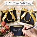 EQOREIIN 50 PCS Small Gift Bags with Handles, Black Mini Bag, 5.5x 2.5x4.7 Inches Small Thank You Gift Bags Bulk with Ribbon for Party Favors, Mother's Day, Baby Shower, Goodie, Weddings(Black Gold)
