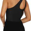 REORIA Women's Summer Sexy One Shoulder Cutout Front Sleeveless One Piece Tank Tops Backless Thong Bodysuits Leotards for Going Out Black, Small
