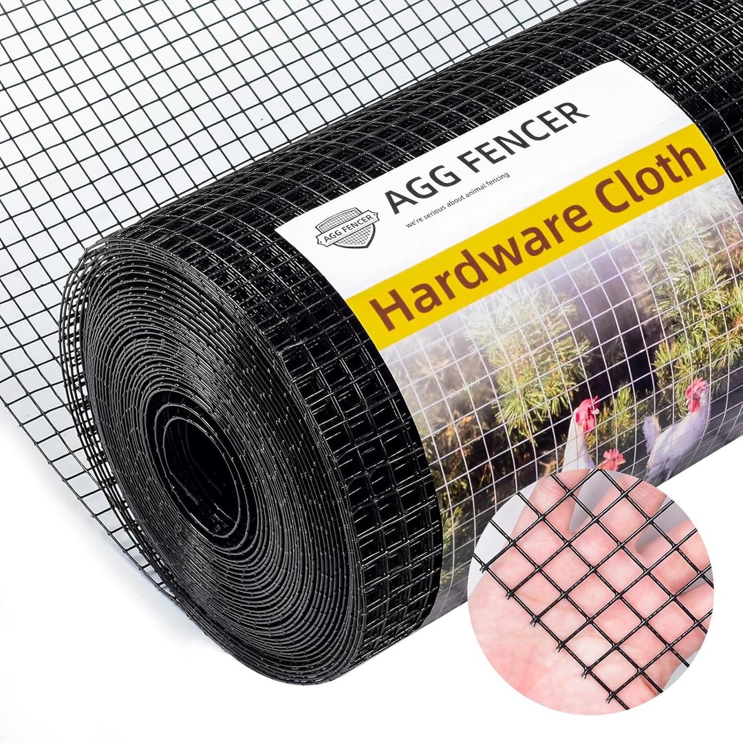16in x 10ft Black Hardware Cloth 1/2 inch 19Ga PVC Coated Wire Mesh Vinyl Coated Fence, Welded Metal Chicken Wire Fencing Roll, Garden Plant Fencing, for Chicken Coop and Home Improvement