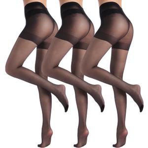 3 Pairs Sheer Tights for Women, 20 Denier Nylon Sheer Black Tights,Black,Nude,S-XL (Large)