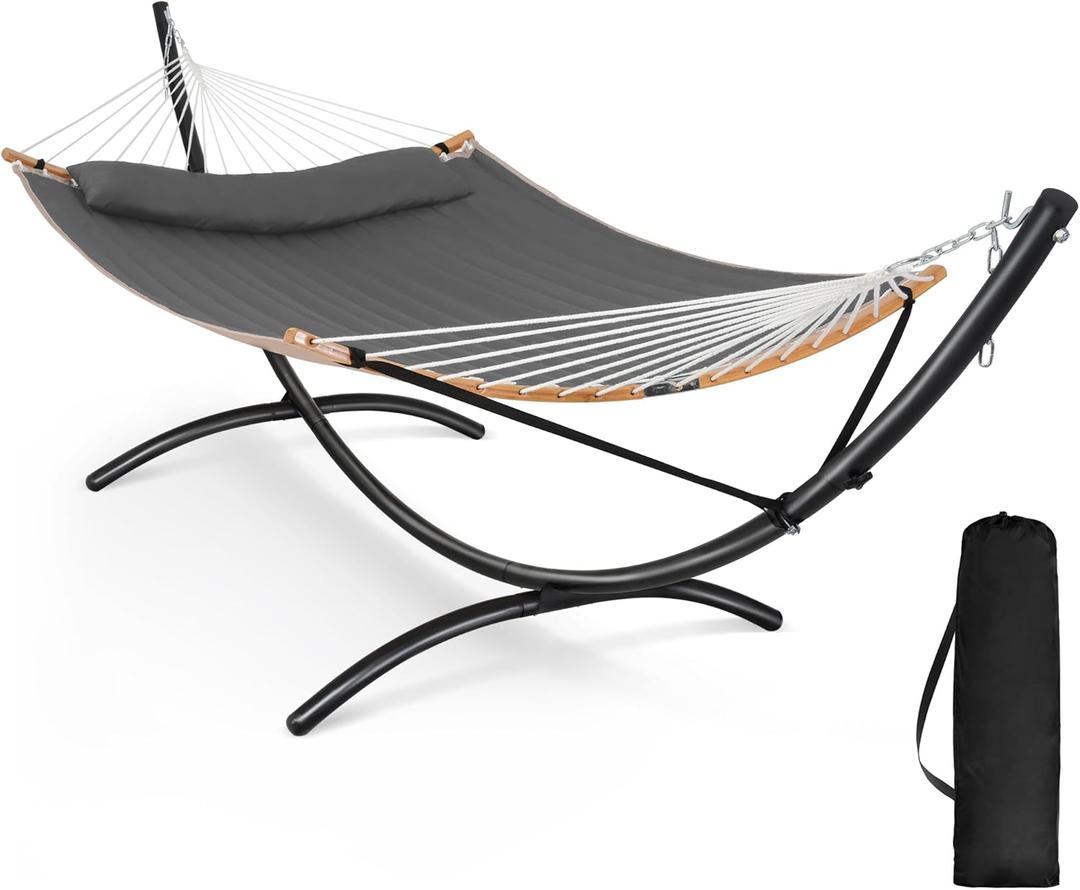 SUNCREAT Hammocks Standing Patio Hammock, Portable Hammock with Stand Foldable, Patent Pending, Dark Gray