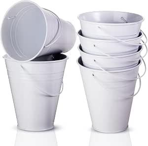 Sadnyy 6 Pack 5" Small White Metal Galvanized Buckets Bulk with Handle Mini Metal Buckets Pails for Halloween Christmas Party Favors Decoration Candy Container Centerpiece for Table Vase
