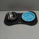 Slow Feeder Dog Bowls 3 in 1 Stainless Steel Food and Water Bowls with Non-Spill and Skid Silicone Mat to Slow Down Eating for Large Medium Small Breed Size Dogs and Cats (Dark Grey)