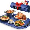 Warming Mat for Food - Roll Up Silicone Electric Warming Tray Full Surface Even Heating with 7 Temp Setting, 4 Hours Auto-Off, Raised Feet Protects Countertop, Food Warmers for Parties Buffet