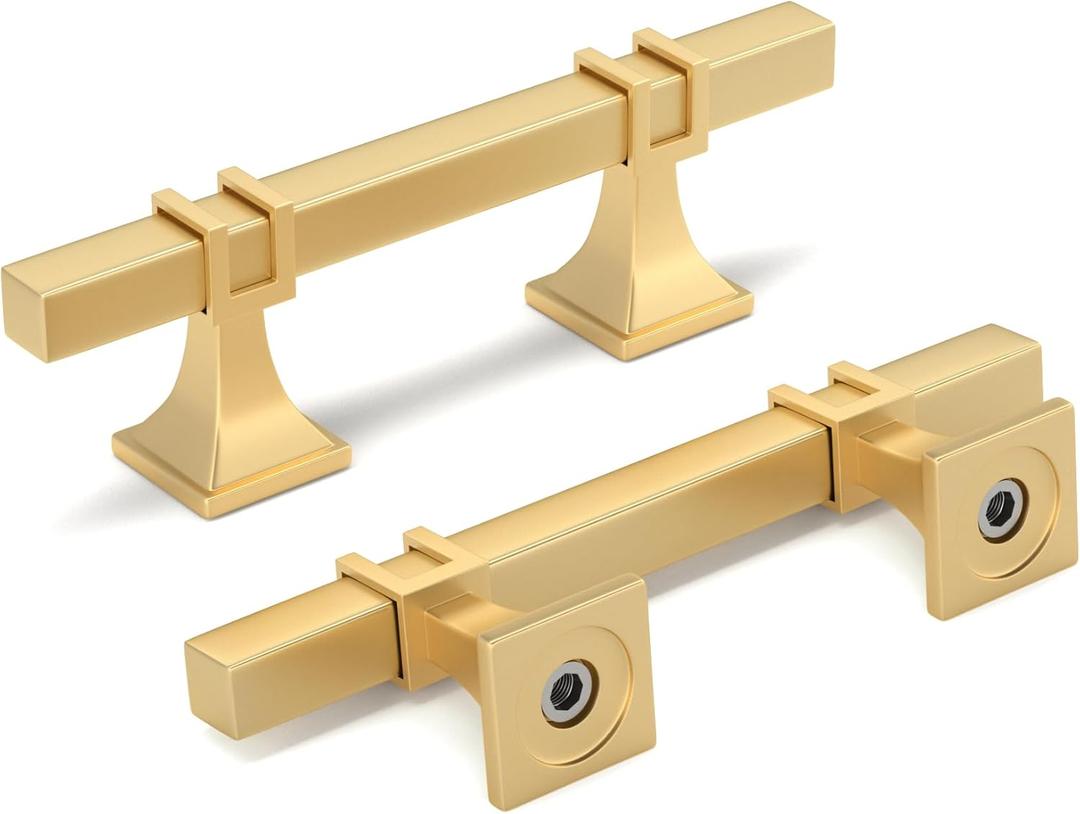 homdiy 12 Pack 3 Inch(76 mm) Hole Centers Gold Cabinet Pulls Brushed Gold Cabinet Handles Zinc Alloy Brass Dresser Drawer Pulls Brass Kitchen Cupboard Hardware Dresser Drawer Handles