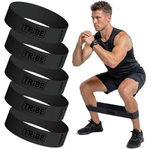 Tribe Lifting Fabric Resistance Bands for Working Out - 5 Exercise Bands Set for Legs and Glutes - Booty Bands for Women and Men - Thick Cloth Workout Bands for Physical Therapy, Hip Training (X-Heavy Black)