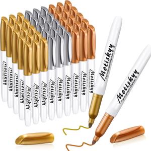 Motiskyy 48 Pcs Metallic Permanent Markers Bulk Metallic Marker Pens Medium Tip Quick Dry Paint Pen for DIY Crafts Artist Illustration Gift Card Making (Gold and Silver)