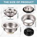 Zonon 5 Pcs 3-1/2 Inch Kitchen Sink Drain Strainer Assembly with Sink Garbage Disposal Flange and Stopper, Splash Guard Stainless Steel Replacement Accessories Kit(Brushed Stainless Steel Color)