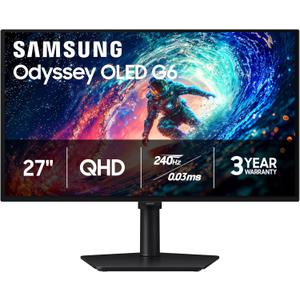 Samsung 27" Odyssey OLED G6 (G61SH) Gaming Monitor - QD-OLED, QHD (1440P), 240Hz, 0.03ms, Glare-Free, Pantone Validated, HDR10, Height-adjustable stand, OLED Safeguard, LS27HG612SNXZA