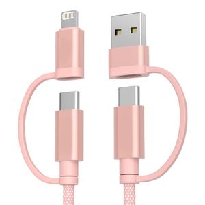 Basesailor 4 in 1 USB C to USB C Cable 10ft for iPhone 17 16 15 14 Plus Max,60W Fast Charging Multi Charger Cord with USBA Adapter/iOS/Type C for MacBook Pro,iPad mini 7 Air 4 5,S25 S24 S23 S22 S20 (Pink)