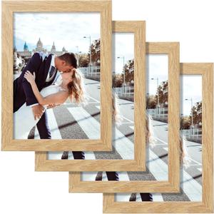 5x7 Picture Frame Set of 4, Photo Frame with High Definition Glass for Wall and Tabletop Display, Multi Picture Frames Collage Horizontal and Vertical, Wood