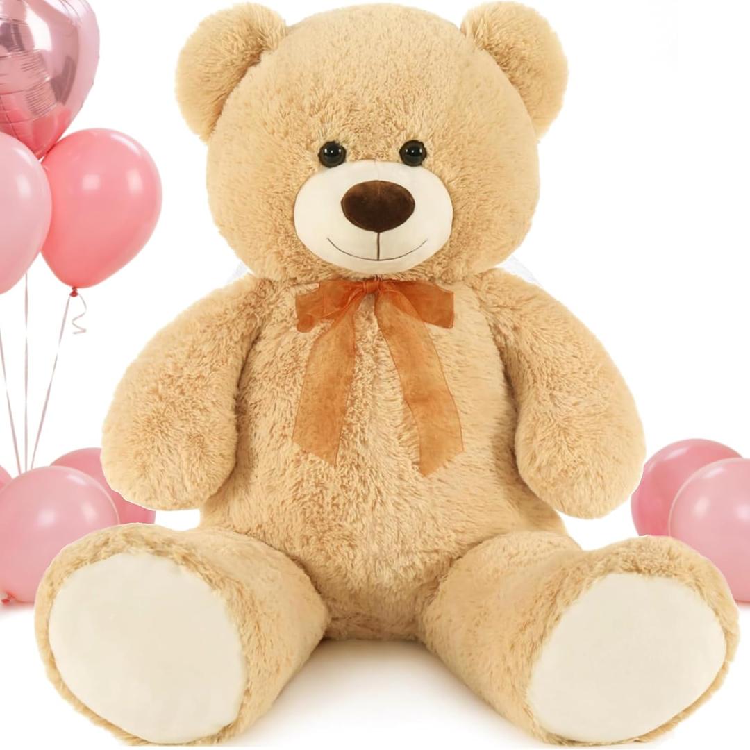 MorisMos Giant Teddy Bear Stuffed Animal 3ft,36'' Big Bear for Kid,Large Stuffed Bear for Baby Shower, Teddy Bear for Girlfriend Boyfriend Wife Mom Fiance Valentine's Birthday, Tan