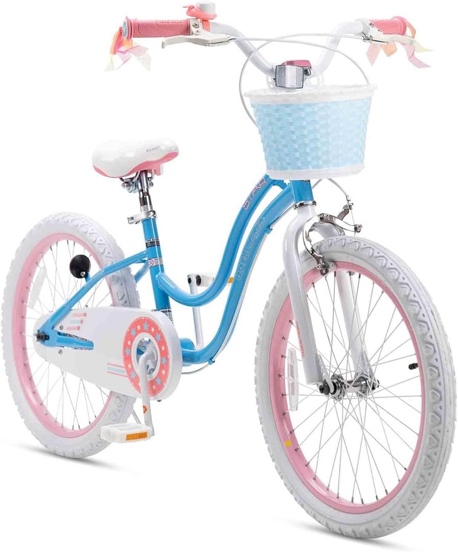 RoyalBaby Girls Bike with Training Wheels and Dual Handbrake, Stargirl Kids Bicycle 20 Inch Toddlers to Big Kids 7-13 Years, Sky Blue