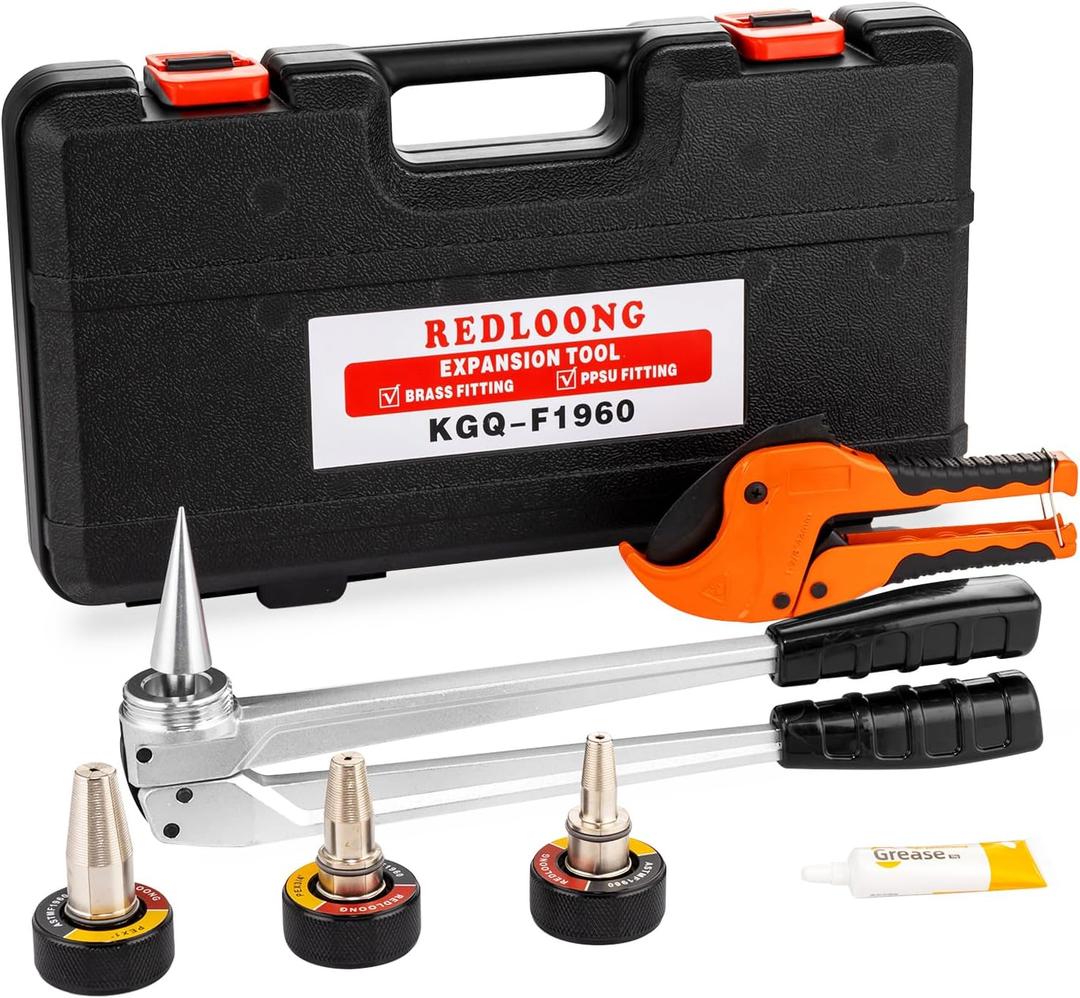 PEX Expansion Tool Kit, Manual PEX-A Expansion Tool with 1/2", 3/4", 1" Expander Heads, Compatible with Uponor ProPEX, ASTM F1960 Standard  Includes Pipe Cutting Tool for Radiant Heating