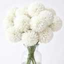 Tinsow 12 Pcs Artificial Flowers Faux Ball Chrysanthemum Bouquet Silk White Flowers Bridal Wedding Bouquet for Home Garden Party Wedding Decoration (White, 12)