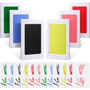 Outus 18 Pieces Baby Inkless Handprint and Footprint Kit 6 Safe Hand and Foot Ink Pad Clean Touch Dog Paw Print Stamp Kit and 12 Card for Newborn Registry Family Keepsake Baby Gift (Small)