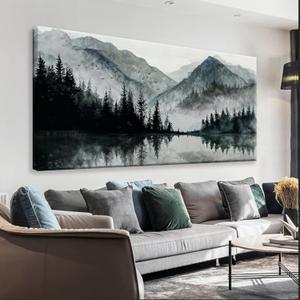 TAIJXAGSG Canvas Wall Art Decor Prints Natural Modern Wall Art Landscape Wall Decorations Mountain Lake View Artwork Pictures For Bedroom Kitchen Office Apartment Decorations 20"40" (grey black)